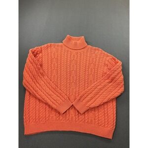 Wainscott Sweater Womens Large Orange 100% Cotton Cable Knit Mock Neck Pullover